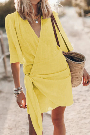 Elegant Knotted Wrap Mini Dress