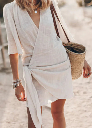 Elegant Knotted Wrap Mini Dress