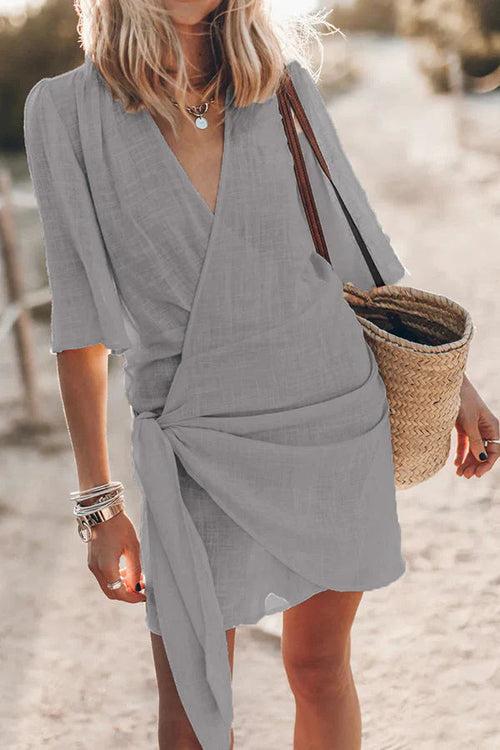 Elegant Knotted Wrap Mini Dress