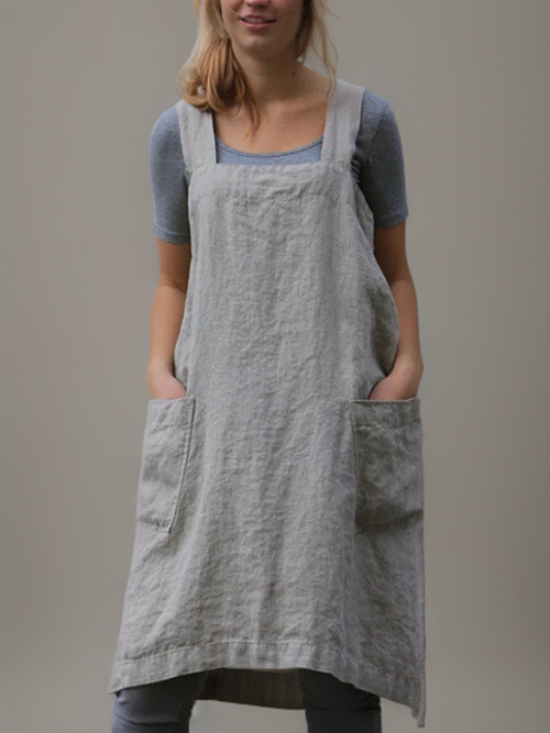 Vestido midi de mujer holgado, tipo delantal y con escote cuadrado