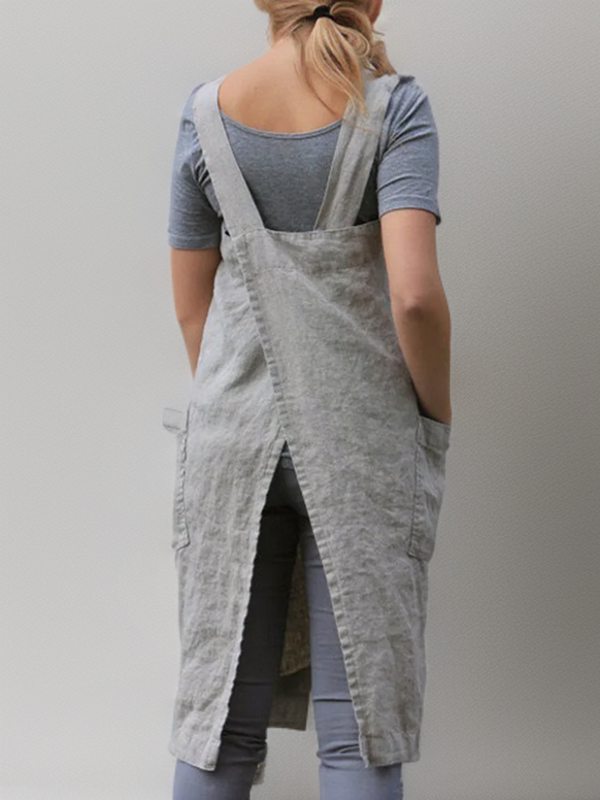 Vestido midi de mujer holgado, tipo delantal y con escote cuadrado