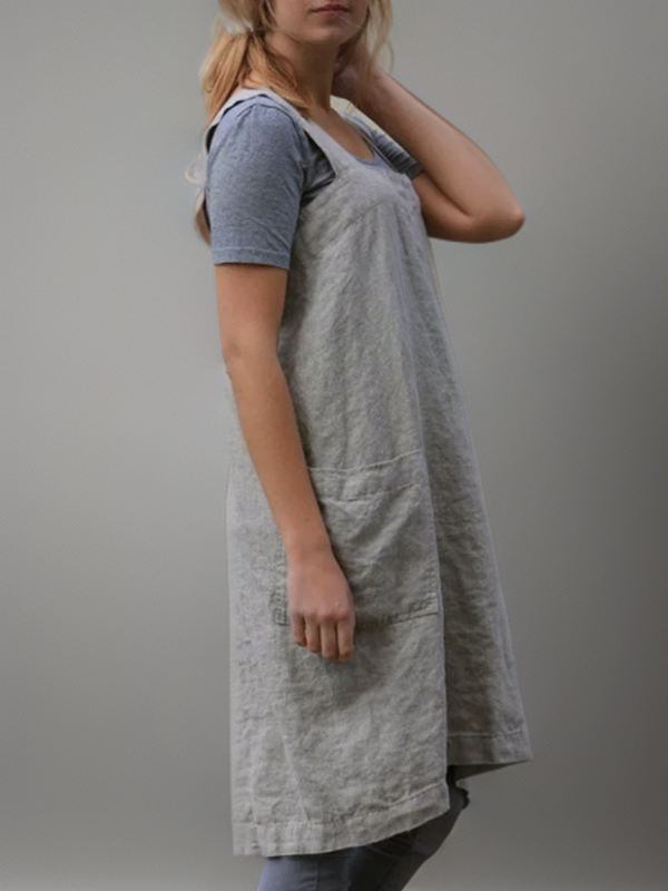 Vestido midi de mujer holgado, tipo delantal y con escote cuadrado