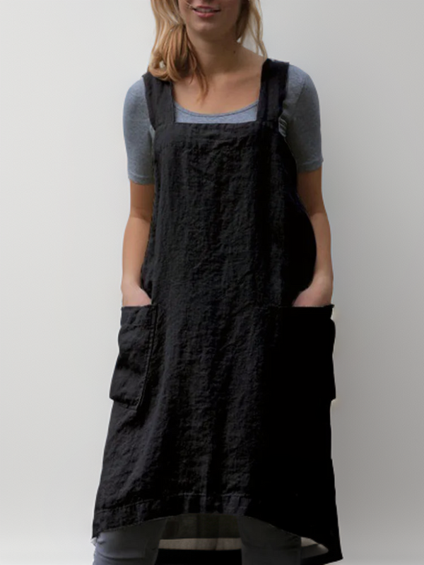 Vestido midi de mujer holgado, tipo delantal y con escote cuadrado