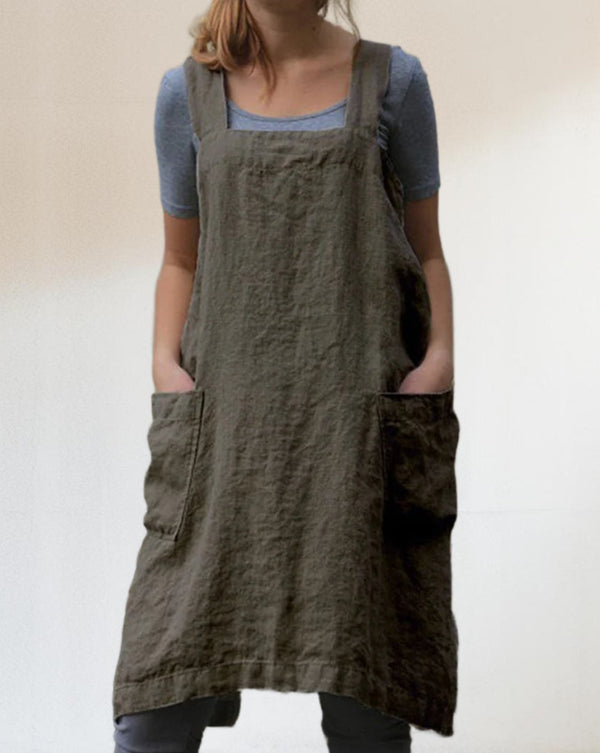 Vestido midi de mujer holgado, tipo delantal y con escote cuadrado