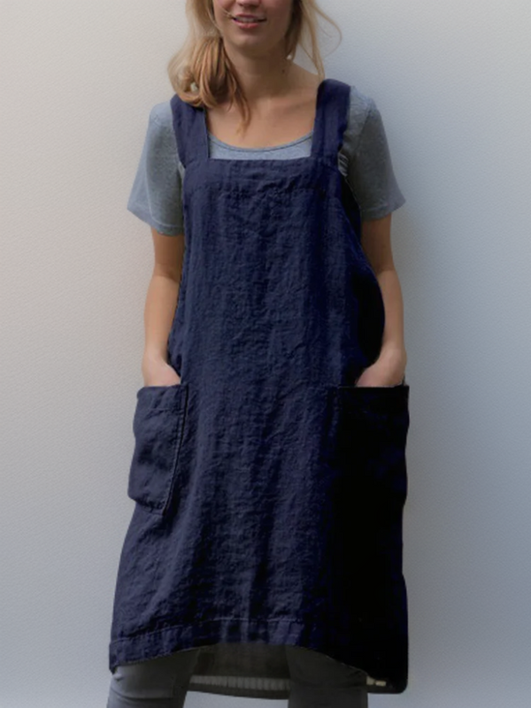 Vestido midi de mujer holgado, tipo delantal y con escote cuadrado