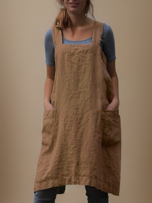 Vestido midi de mujer holgado, tipo delantal y con escote cuadrado