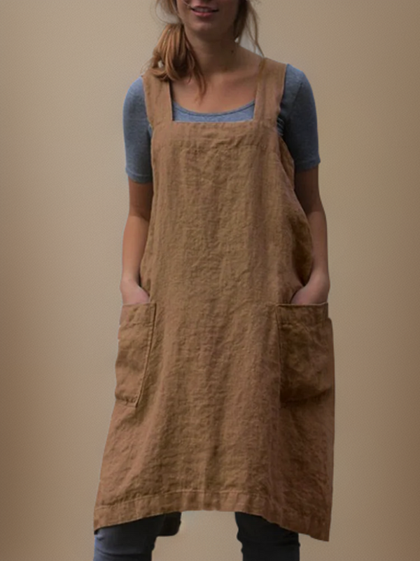 Vestido midi de mujer holgado, tipo delantal y con escote cuadrado