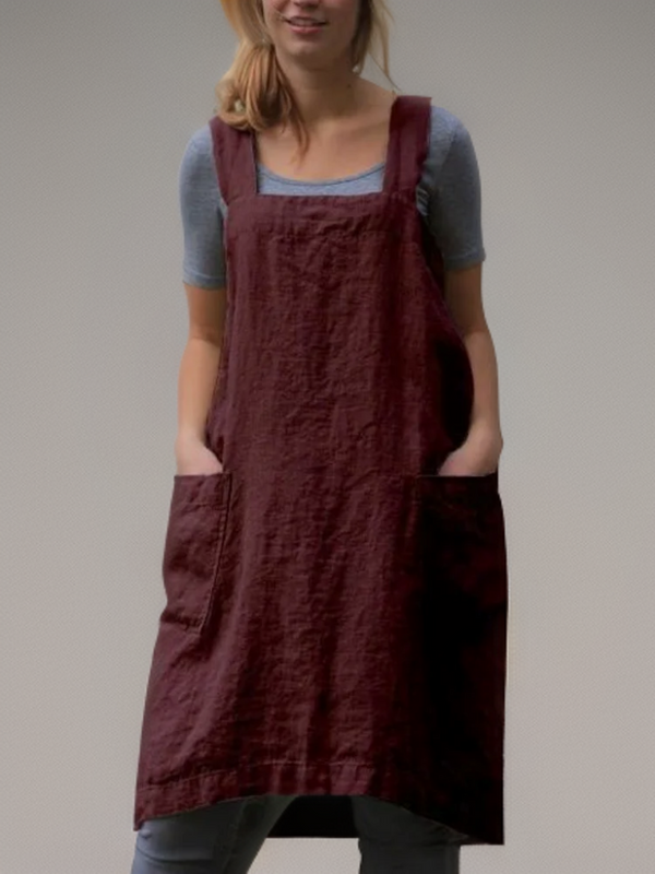 Vestido midi de mujer holgado, tipo delantal y con escote cuadrado