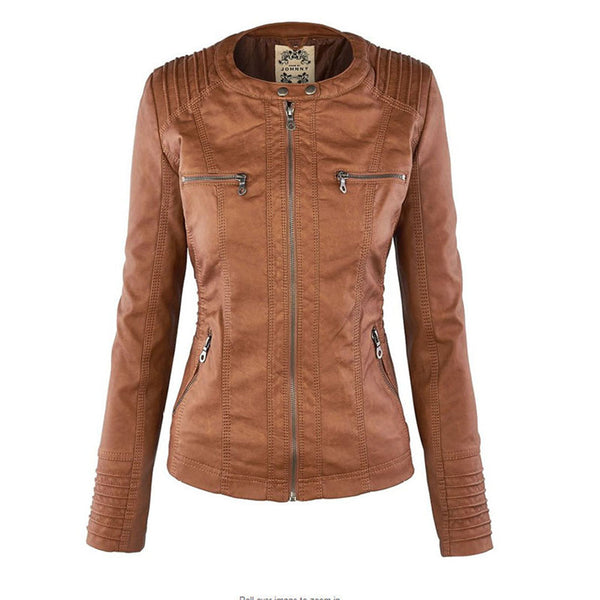 Women's Faux Leather Jacket with Hood