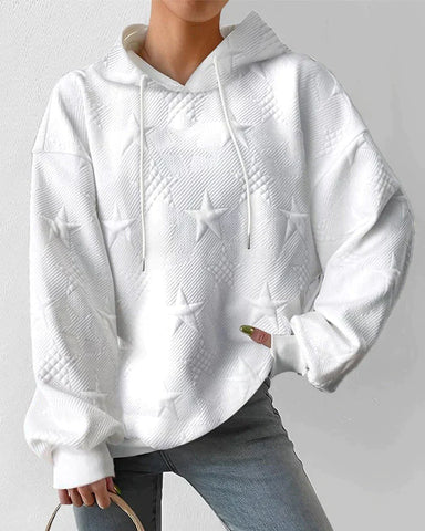 Sudadera con capucha para mujer, oversize, con textura de estrellas