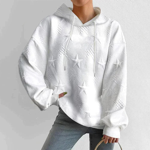 Sudadera con capucha para mujer, oversize, con textura de estrellas