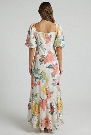 Elegant Puff Sleeve Maxi Dress