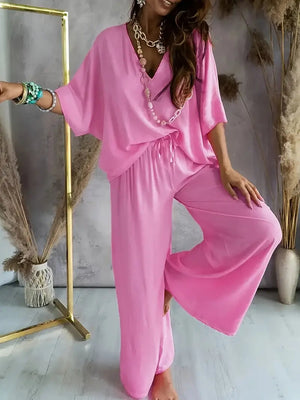 Relaxed V-Neck Wide-Leg Jumpsuit for Women