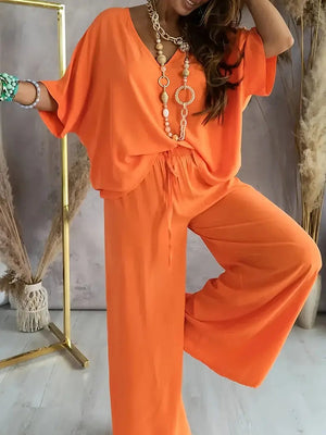Relaxed V-Neck Wide-Leg Jumpsuit for Women