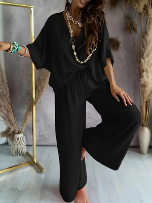 Relaxed V-Neck Wide-Leg Jumpsuit for Women