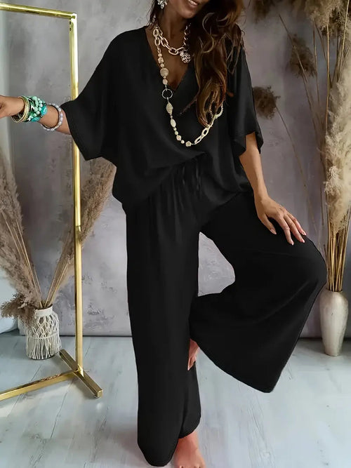 Relaxed V-Neck Wide-Leg Jumpsuit for Women