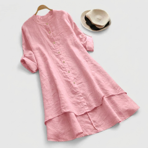 Women's Button-Front Tiered Midi Dress with Relaxed Flowy Silhouette