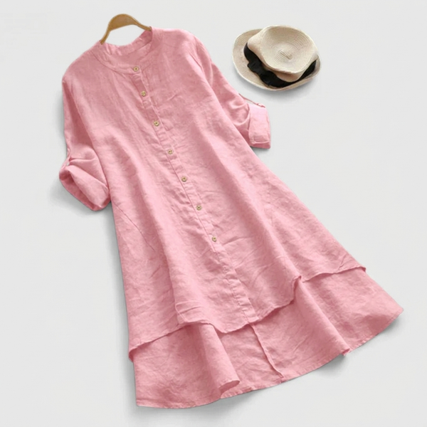 Women's Button-Front Tiered Midi Dress with Relaxed Flowy Silhouette