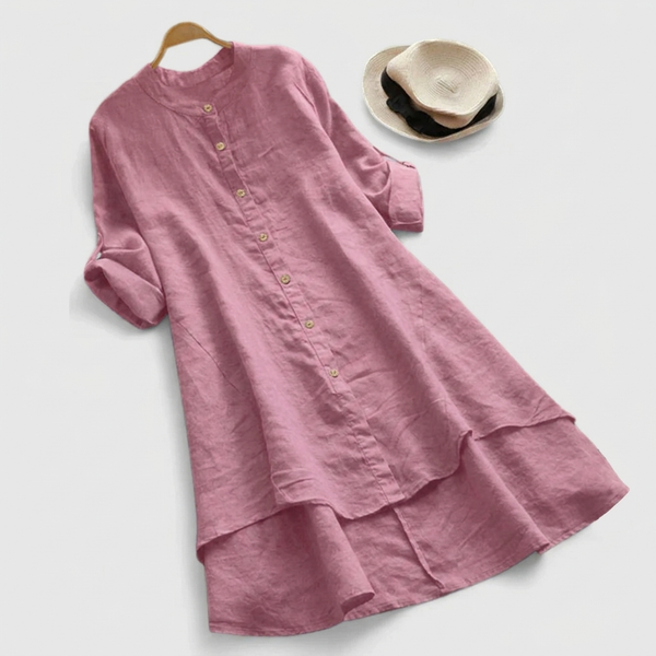 Women's Button-Front Tiered Midi Dress with Relaxed Flowy Silhouette