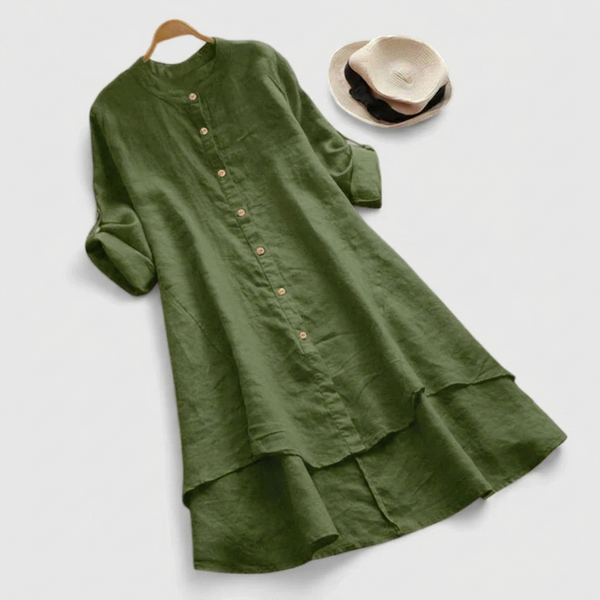 Women's Button-Front Tiered Midi Dress with Relaxed Flowy Silhouette