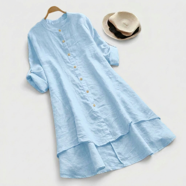 Women's Button-Front Tiered Midi Dress with Relaxed Flowy Silhouette