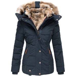Women’s Hooded Puffer Winter Jacket with Faux Fur Trim