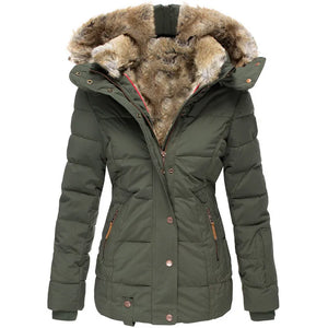 Women’s Hooded Puffer Winter Jacket with Faux Fur Trim