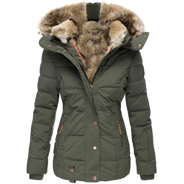 Women’s Hooded Puffer Winter Jacket with Faux Fur Trim