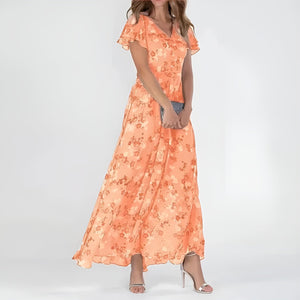 Vestido maxi romántico floral para mujer con mangas con vuelo