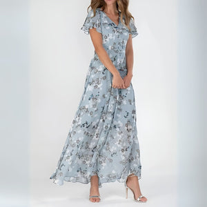 Vestido maxi romántico floral para mujer con mangas con vuelo