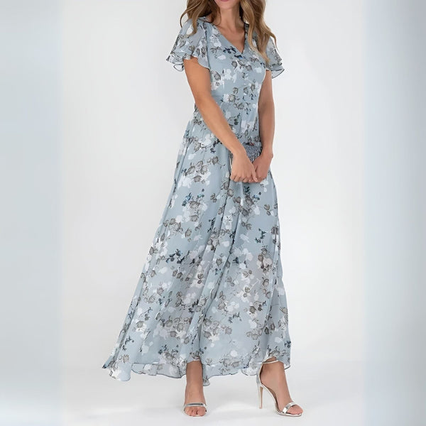 Vestido maxi romántico floral para mujer con mangas con vuelo