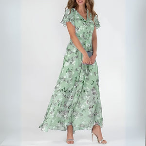 Vestido maxi romántico floral para mujer con mangas con vuelo