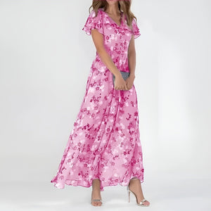 Vestido maxi romántico floral para mujer con mangas con vuelo