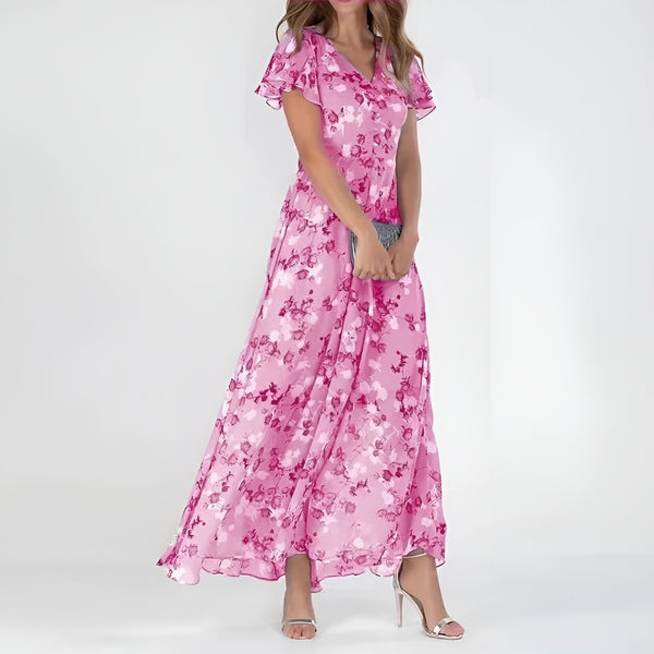 Vestido maxi romántico floral para mujer con mangas con vuelo