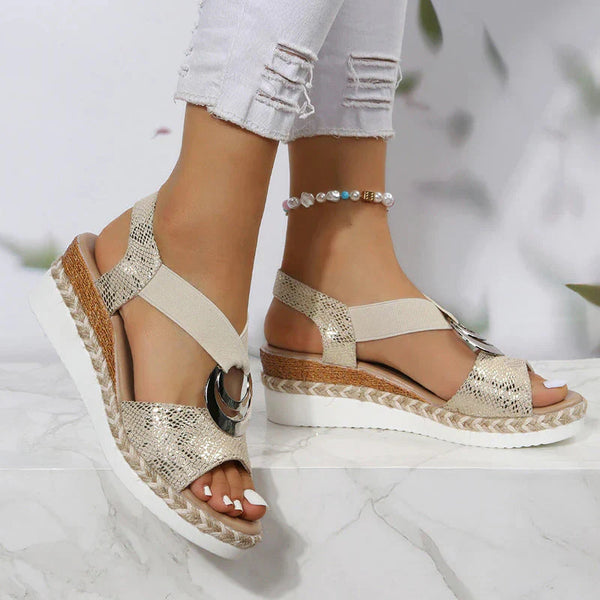 Elegant Buckle Wedge Sandals