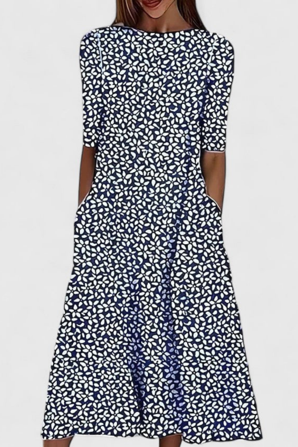 Vestido midi con estampado floral para mujer y mangas tres cuartos