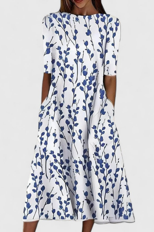 Vestido midi con estampado floral para mujer y mangas tres cuartos
