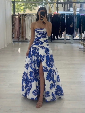 Elegant Floral Maxi Dress with Draped Design