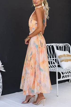 Elegant Halter Pleated Midi Dress