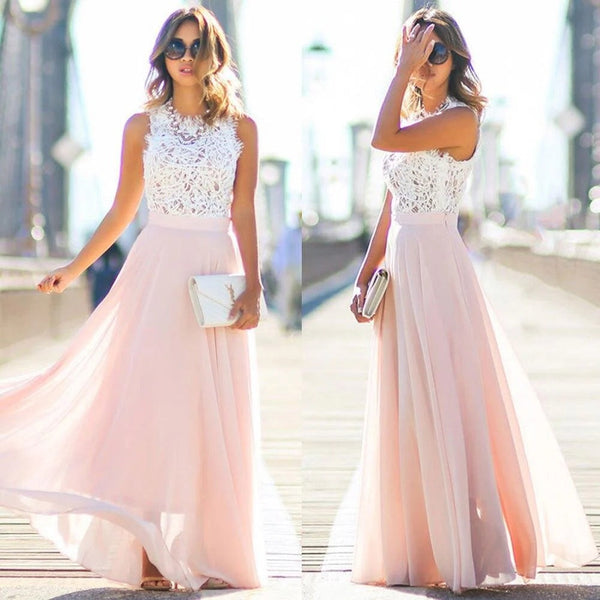 Elegant Lace Bodice Maxi Dress