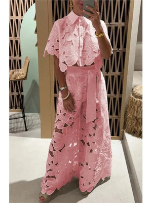 Charming Floral Cut-Out Palazzo Set