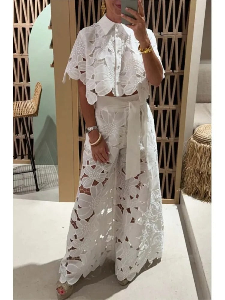 Charming Floral Cut-Out Palazzo Set