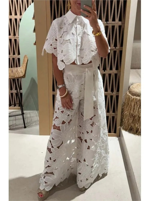 Charming Floral Cut-Out Palazzo Set
