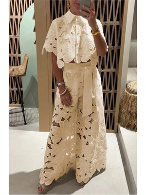 Charming Floral Cut-Out Palazzo Set