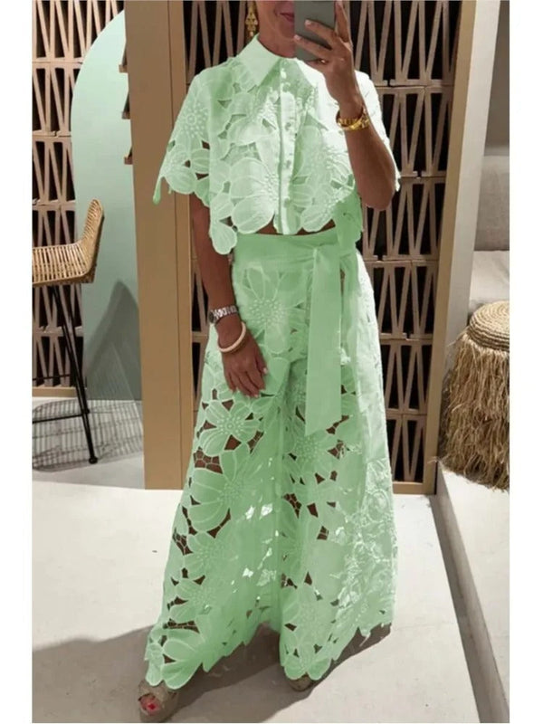 Charming Floral Cut-Out Palazzo Set