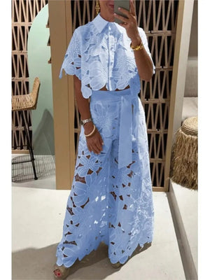 Charming Floral Cut-Out Palazzo Set
