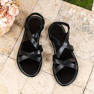 Stylish Criss-Cross Flat Sandals with Golden Accents