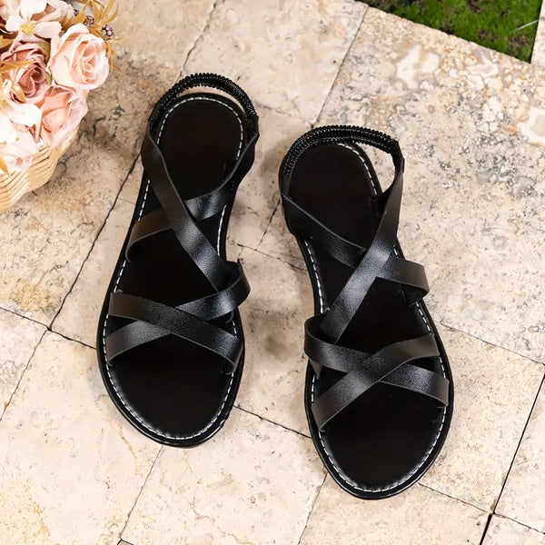 Stylish Criss-Cross Flat Sandals with Golden Accents