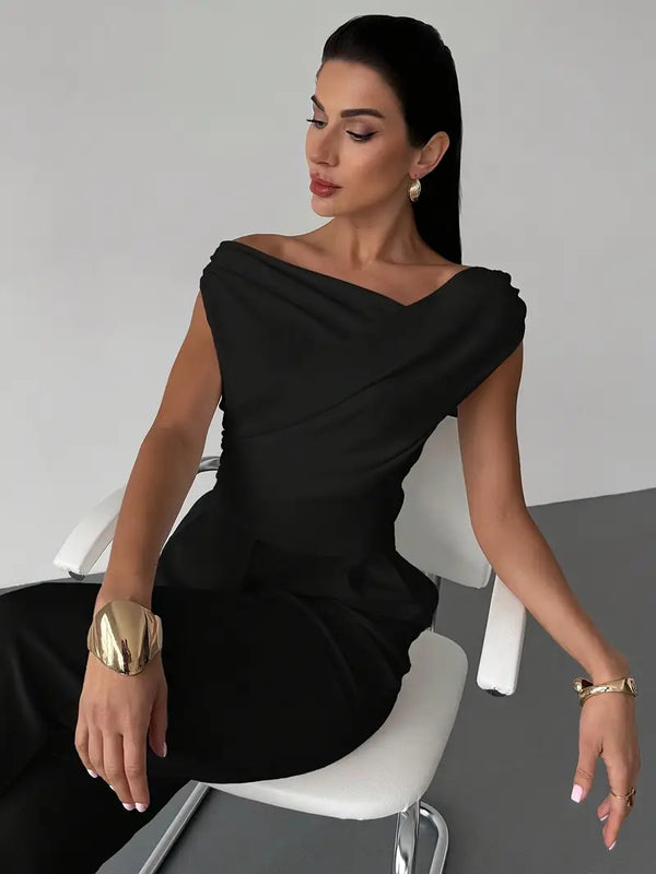 Elegant Draped Shoulder Top