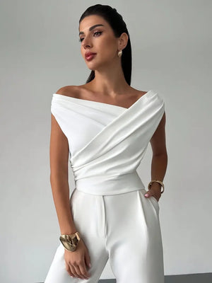 Elegant Draped Shoulder Top